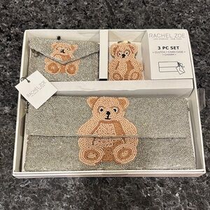 Rachel Zoe Silver and Tan Beaded Clutch Set